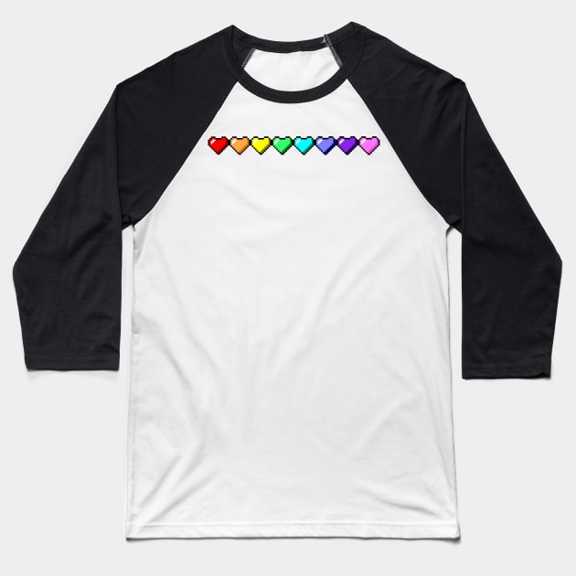 Pixel Heart Rainbow Baseball T-Shirt by rainb0w0tter